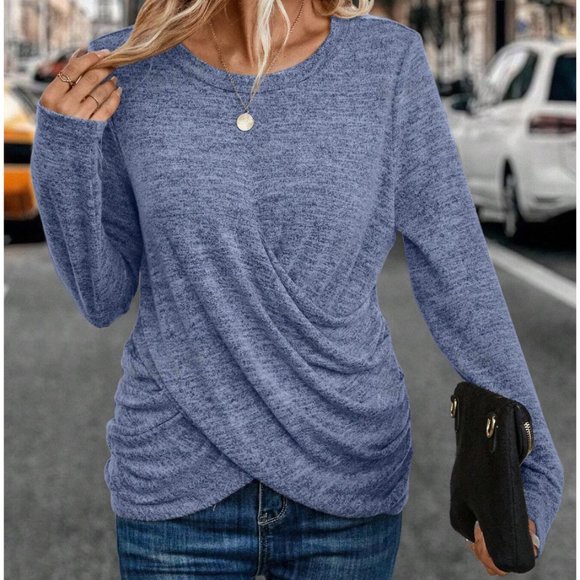 Blue Knit Tee With Asymmetric Hemline - Picture 4 of 9